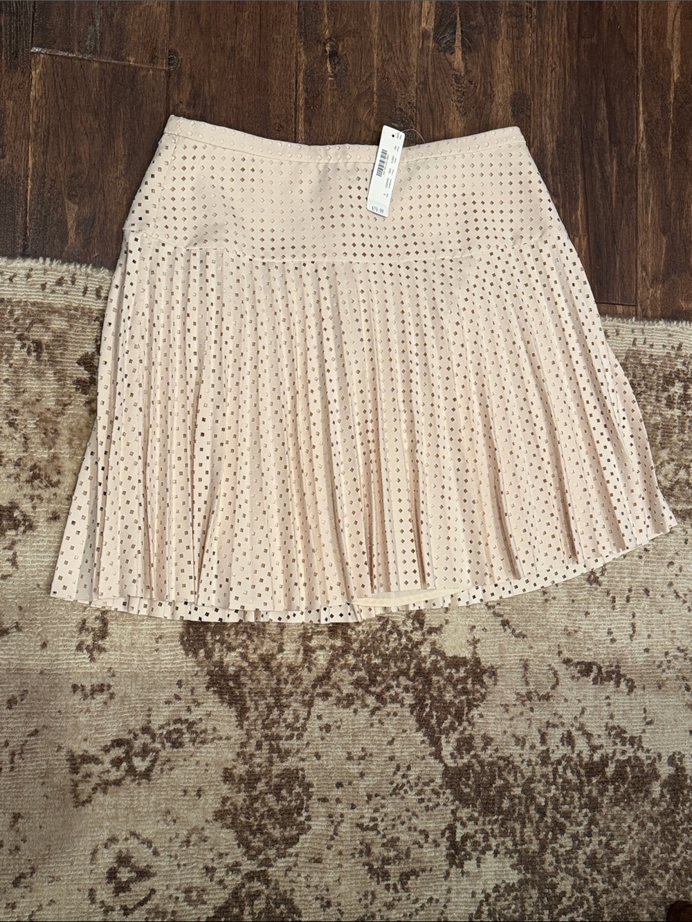 Pleated Laser-Cut Cream Skirt